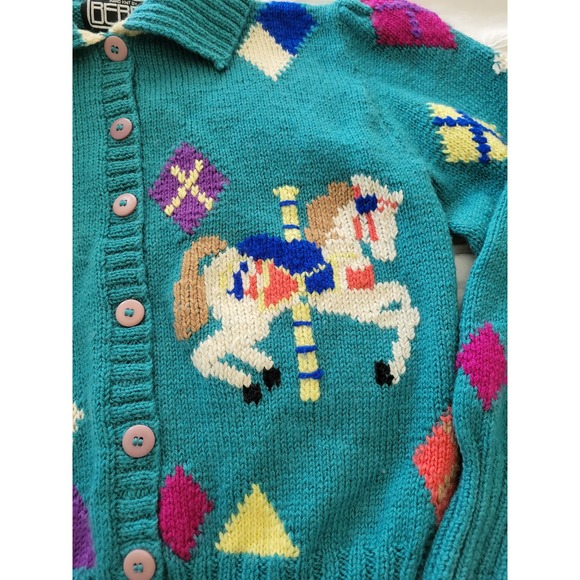 Vintage Rare Berek Wool Knit Horse Carousel Cardigan Sweater M - Picture 3 of 8